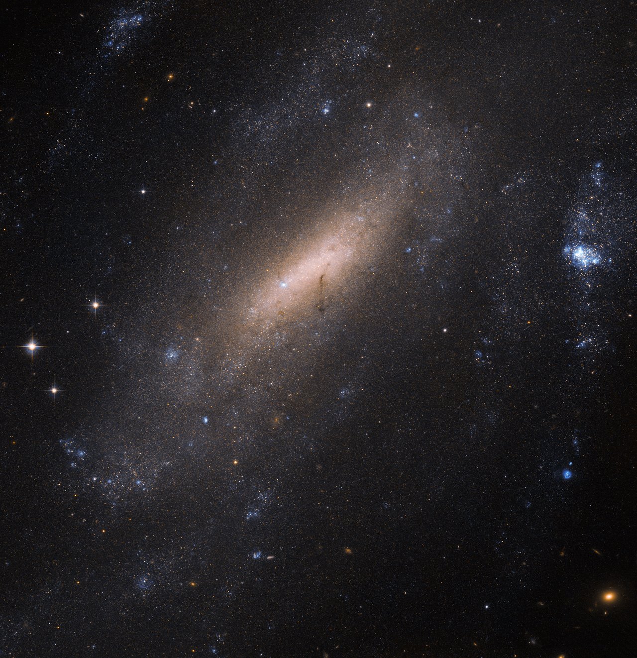In 1900, astronomer Joseph Lunt made a discovery: Peering through a telescope at Cape Town Observatory, the British–South African scientist spotted this beautiful sight in the southern constellation of Grus (The Crane): a barred spiral galaxy now named IC 5201. Over a century later, the galaxy is still of interest to astronomers. For this image, the NASA/ESA Hubble Space Telescope used its Advanced Camera for Surveys (ACS) to produce a beautiful and intricate image of the galaxy. Hubble’s ACS can resolve individual stars within other galaxies, making it an invaluable tool to explore how various populations of stars have sprung to life, evolved, and died throughout the cosmos. IC 5201 sits over 40 million light-years away from us. As with two thirds of all the spirals we see in the Universe — including the Milky Way, the galaxy has a bar of stars slicing through its centre.