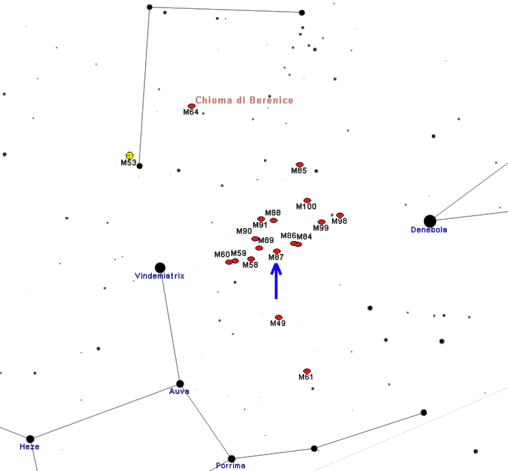 Figura 2 - Localizzazione di M87 tra la Vergine, il Leone e la Chioma di Berenice
