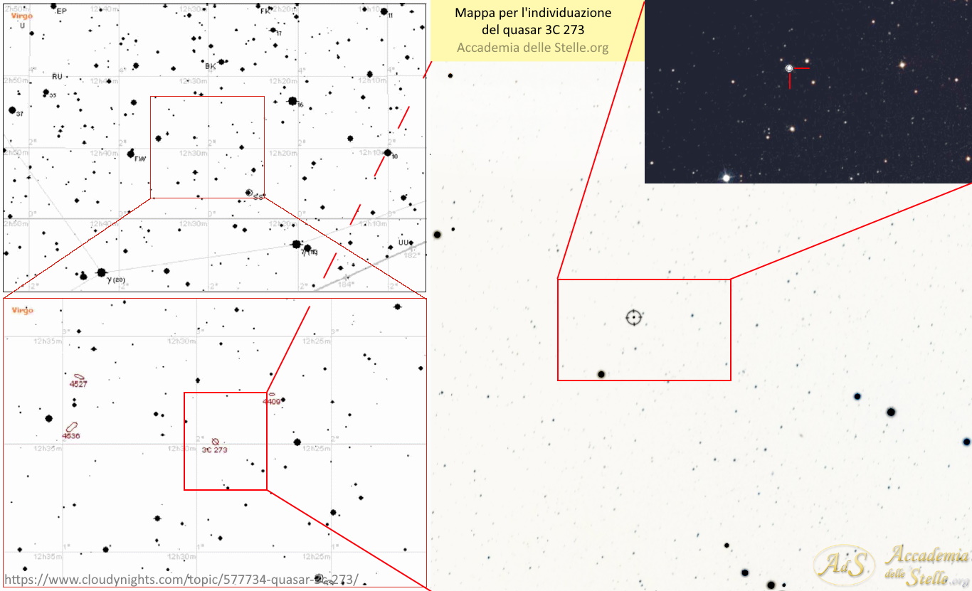 Mappa per individuare il quasar 3C 273 a partire dalle stelle cella costellazione della Vergine