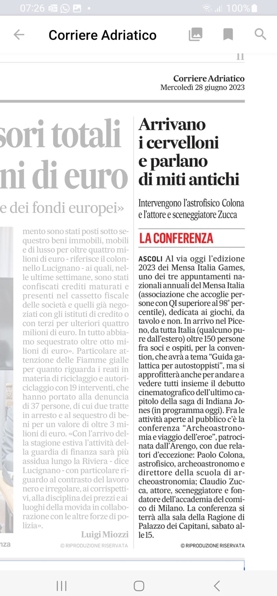 Articolo sul Corriere Adriatico